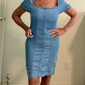 Love Tree Blue Off-Shoulder Midi Dress EXC